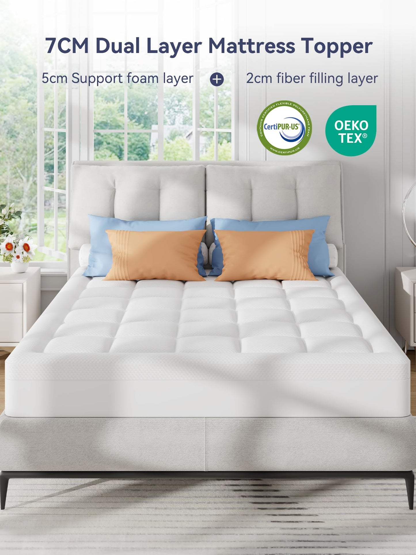 ELEMUSE Firm Mattress Topper Kingsize Bed for Back Pain Relief with Washable Cover, King Mattress Topper with OEKO-TEX & CertiPUR-US (King Size-150x200cm)