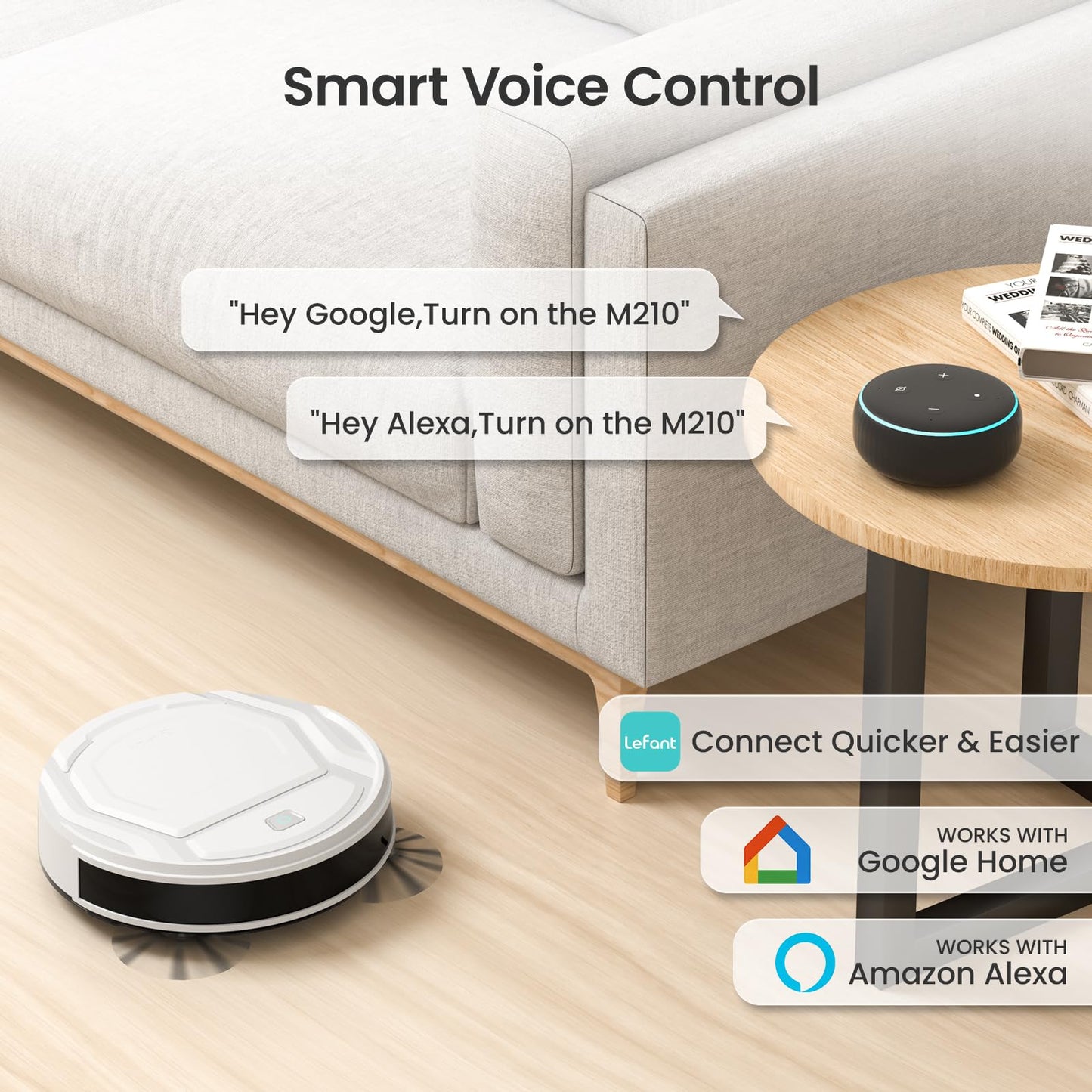 Lefant M210 Robot Vacuum Cleaner, 2200Pa Strong Suction, 7.8cm Thin 28cm DIA, Automatic Self-Charging Small Robotic Vacuums, Wi-Fi/App/Alexa Control, Ideal for Pet Hair Hard Floor and Carpet