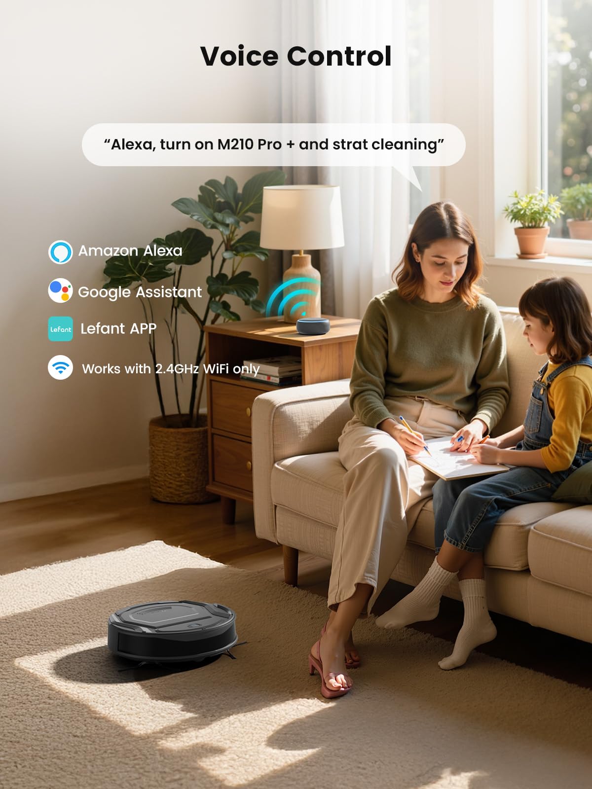 Lefant M210P Robot Vacuum Cleaner Black - PreciSense Obstacle Avoidance, 2200Pa, Small Robot 7.8cm Thin 28cm DIA, 140 Mins Runtime, Self-Charging, for Pet Hair/Hard Floors