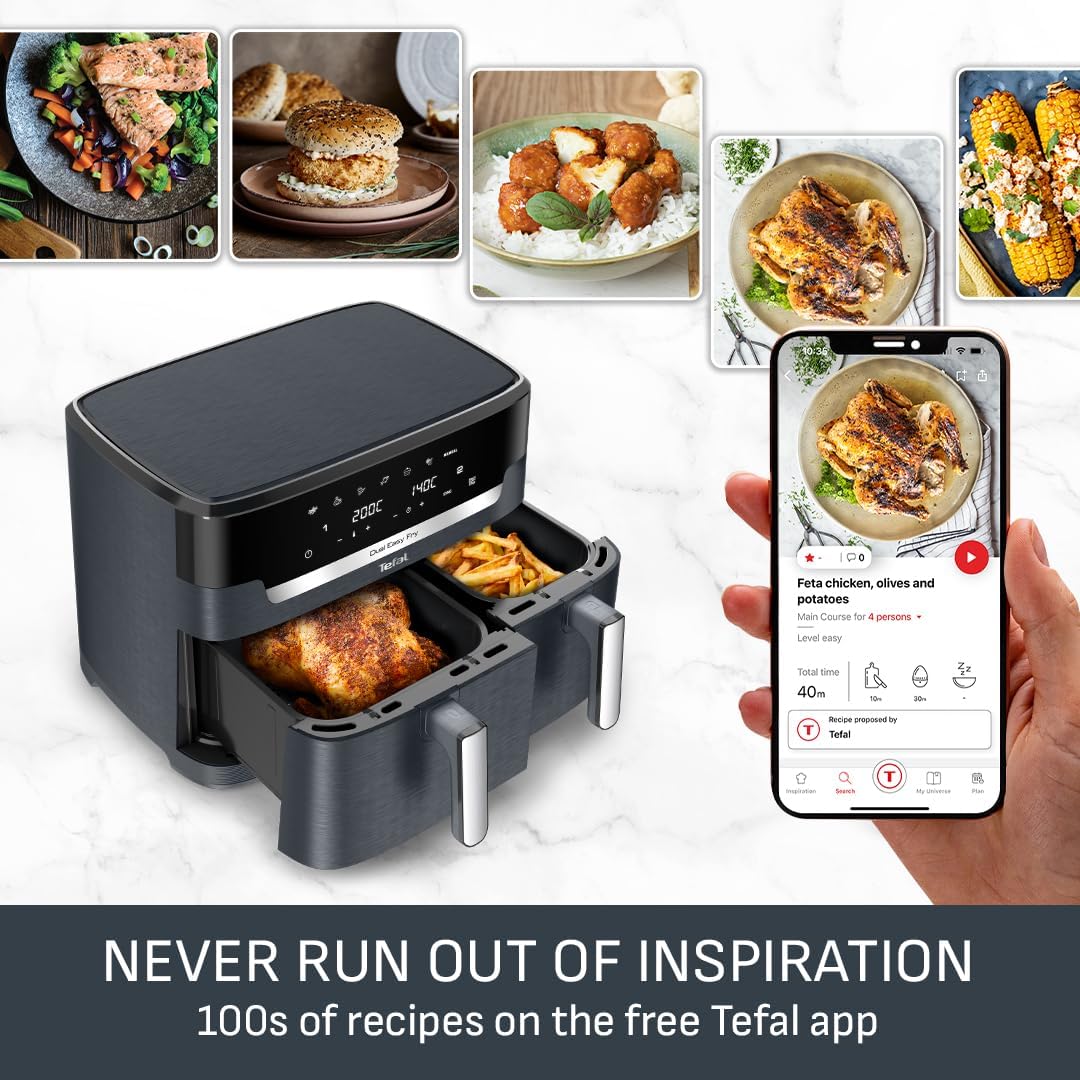 Tefal XXL Fryer 11 L, Double Drawer Oil-free, Very Crunchy, Frying, Baking, Heating, Drying, 7 Preset Programs, Washable