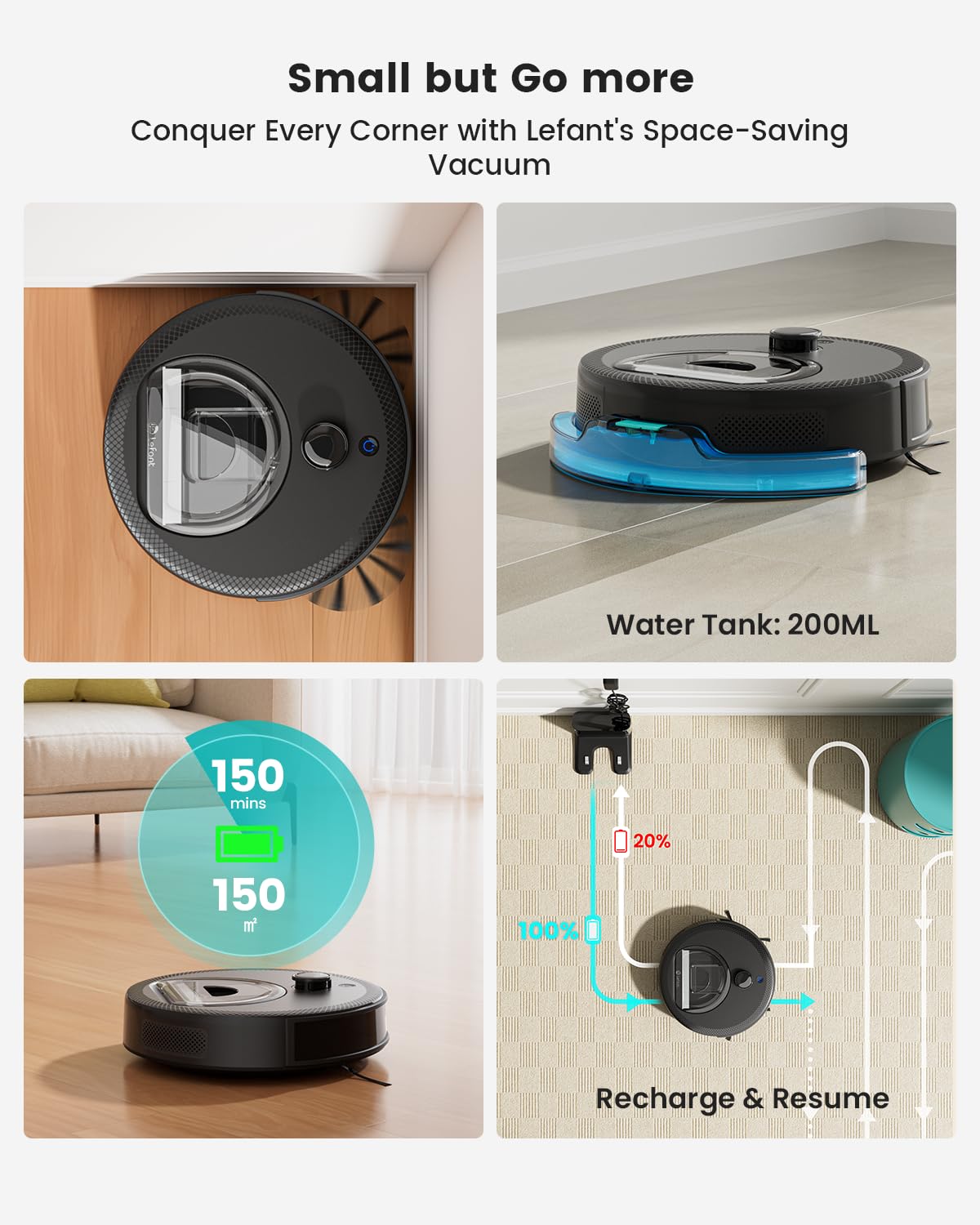 Lefant M330 Pro Robot Vacuum Cleaner with Mop, 5000Pa Suction, dToF Laser Navigation, 190° Obstacle Detection, WiFi 2.4G/5G, App/Alexa Voice Control, 150 Mins Runtime