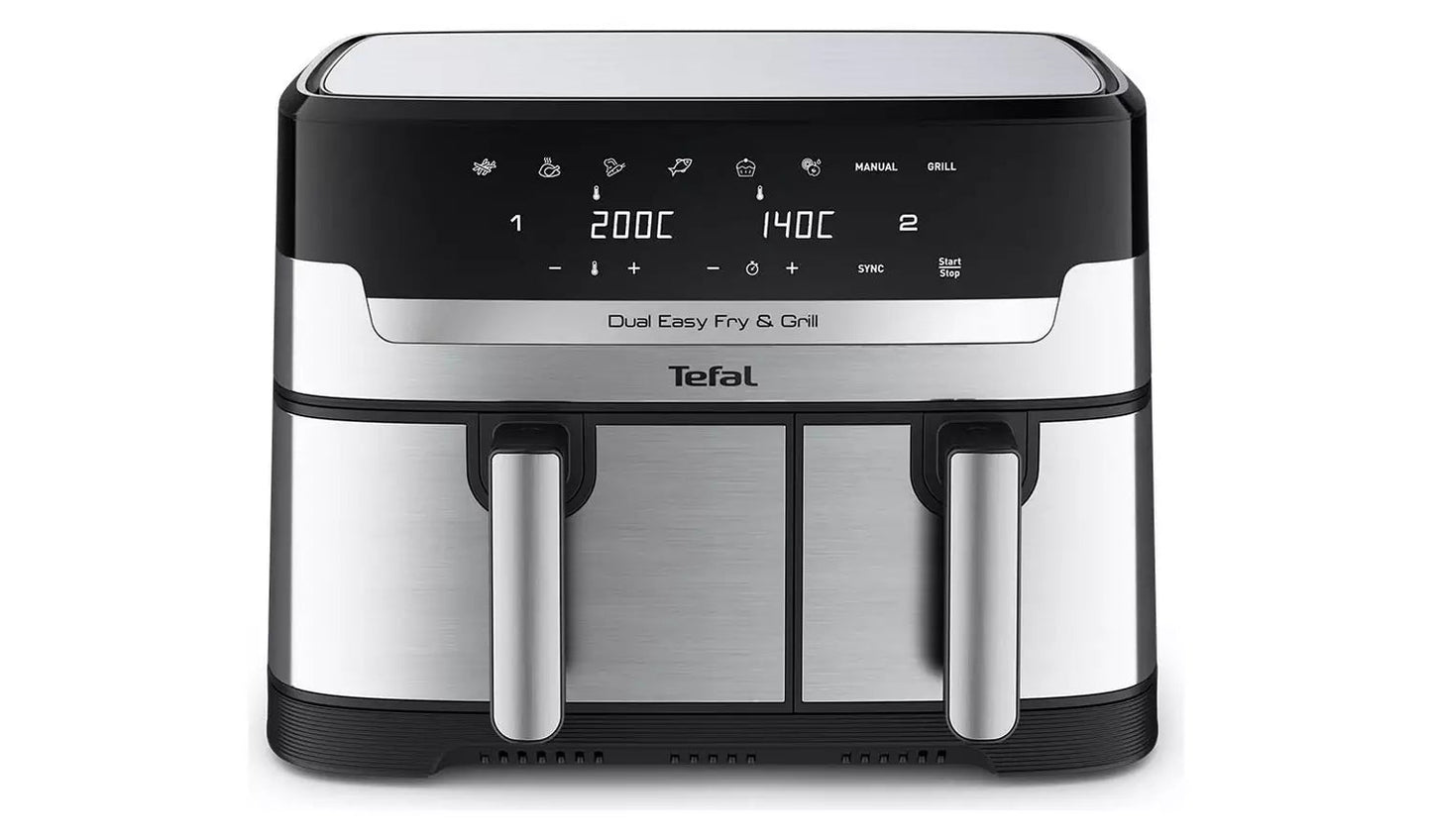 Tefal EY905D40 Easy Fry Dual Zone Air Fryer &amp; Grill, 8.3L, Stainless Steel
