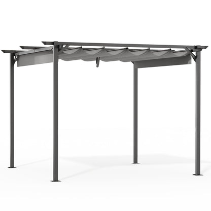 Gazebo, bigzzia Metal Pergola With Retractable Roof,Outdoor Parasol Features Water-Resistant And SPF 15 With PU Coated Canopy,Sun Shade For Garden Party Barbecue Event (Grey, 2.44x2.44M)
