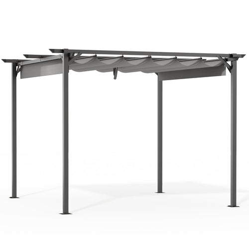 Gazebo, bigzzia Metal Pergola With Retractable Roof,Outdoor Parasol Features Water-Resistant And SPF 15 With PU Coated Canopy,Sun Shade For Garden Party Barbecue Event (Grey, 2.44x2.44M)