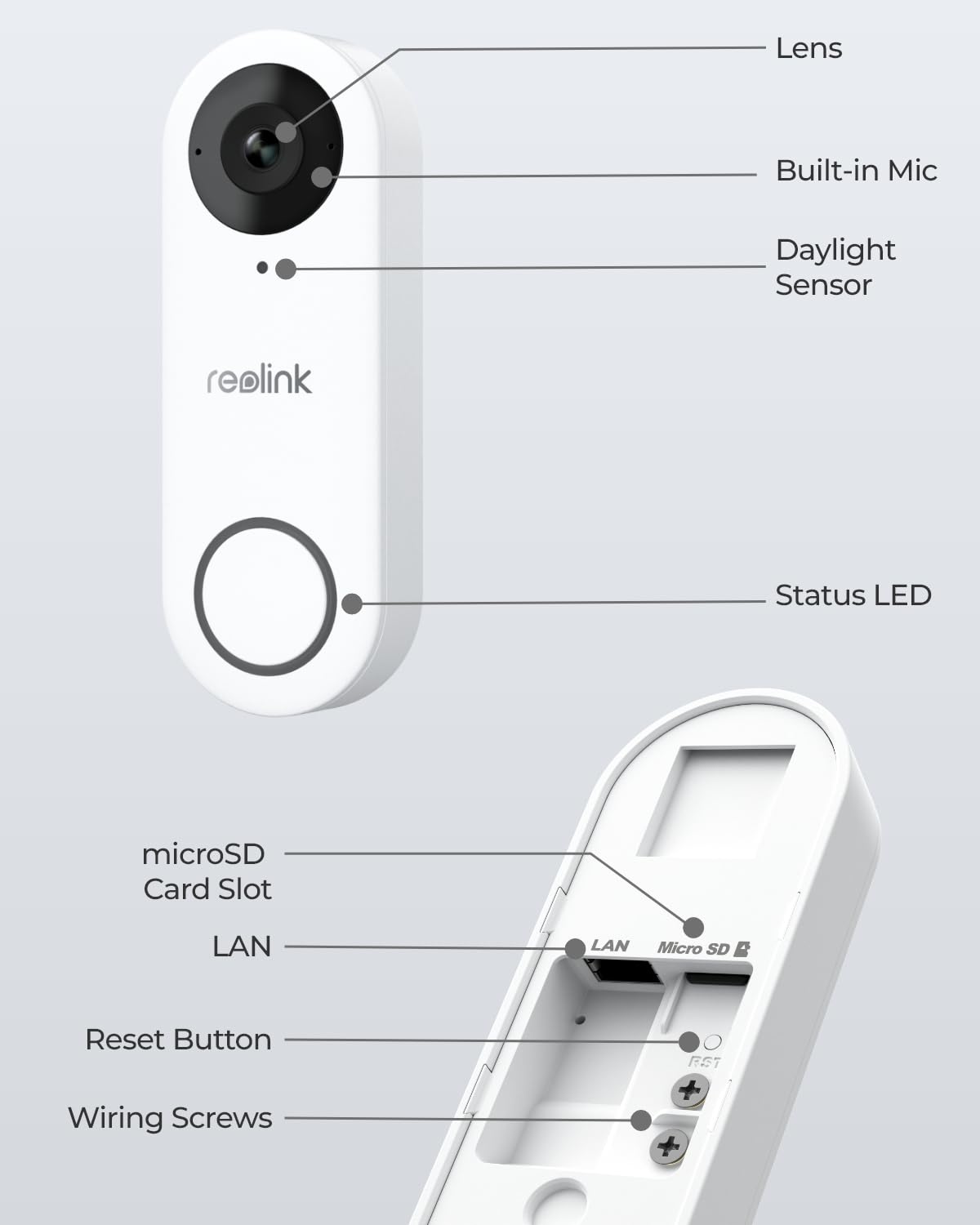 Reolink 2K Wi-Fi Doorbell Camera with Chime, 180° View, 2-Way Audio, Person/Package Detection, Waterproof, Smart Alerts, Hub Compatible, Wired Power Supply