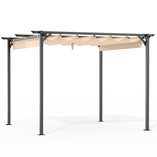 Gazebo, bigzzia Metal Pergola With Retractable Roof,Outdoor Parasol Features Water-Resistant And SPF 15 With PU Coated Canopy,Sun Shade For Garden Party Barbecue Event (Off-white, 244cmx244cm)