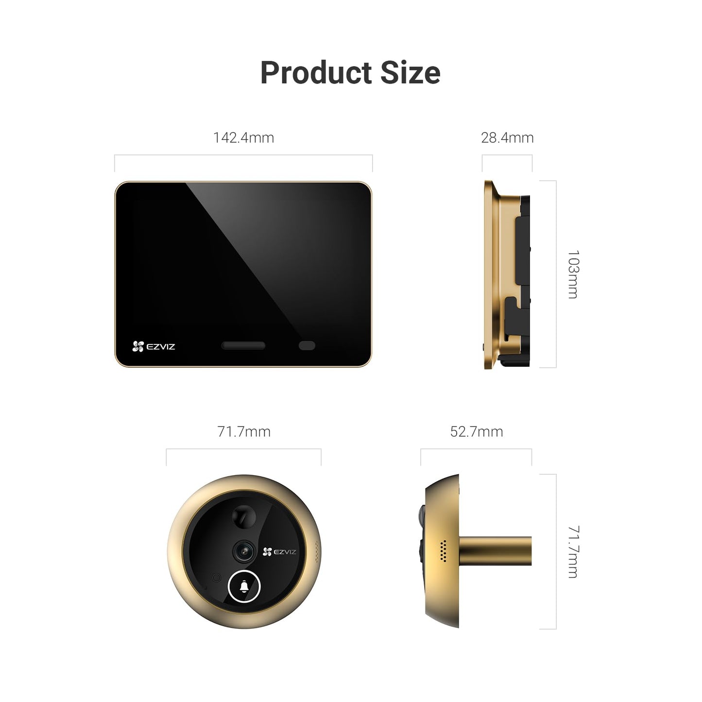 EZVIZ 4K AI Smart Peephole Camera Wireless Door Viewer, Facial Recognition Human Detection, 155° Wide View WDR, Two-Way Talk Weatherproof, 512G Storage No Monthly Fee, Easy Install 14–50mm Doors (EP4)