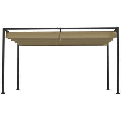 Outsunny 3 x 2m Metal Outdoor Pergola with Retractable Roof, Outdoor Gazebo Canopy Shelter with Drainage Holes for Garden, Patio, Lawn, Khaki