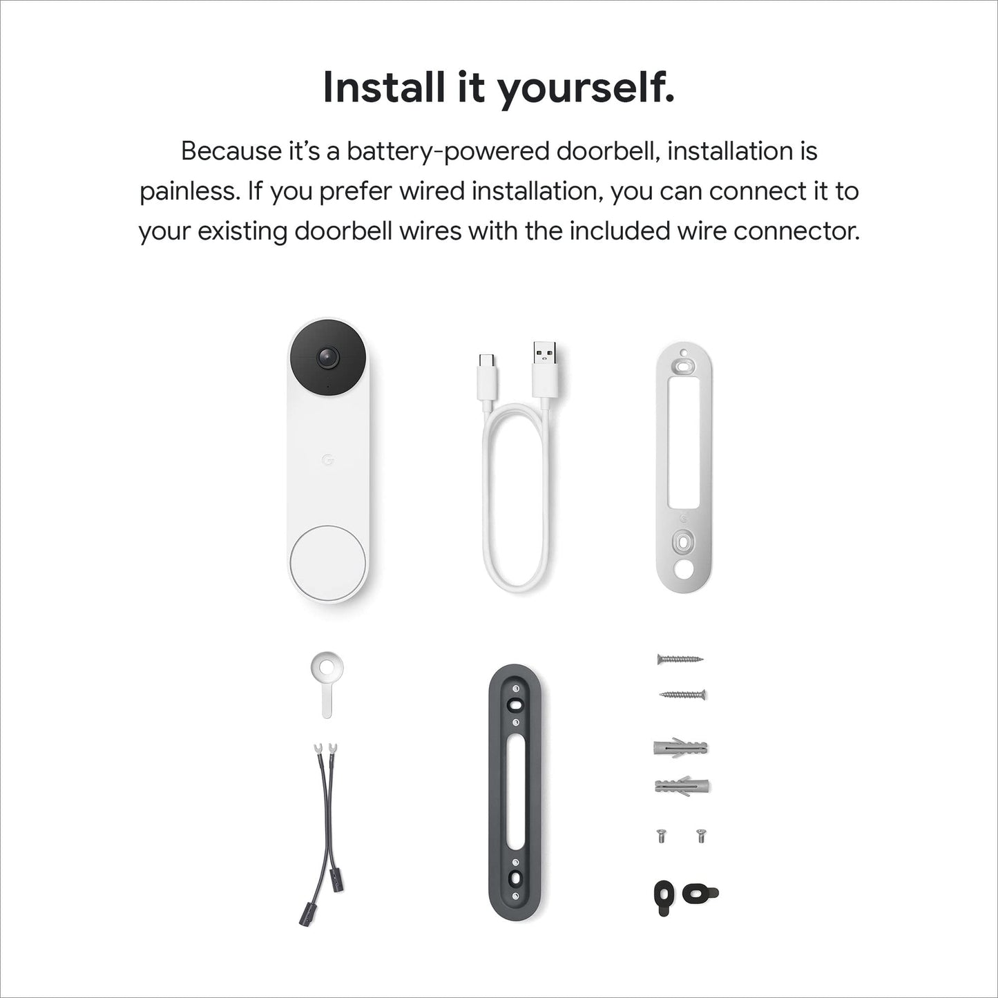 Google GWX3T Nest Doorbell (Battery) - Wireless 960p Video Doorbell - Smart WiFi Motion Only Doorbell Camera, Snow, 1 Count (Pack of 1)