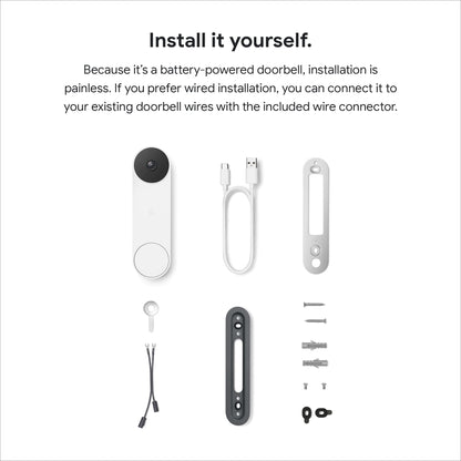 Google GWX3T Nest Doorbell (Battery) - Wireless 960p Video Doorbell - Smart WiFi Motion Only Doorbell Camera, Snow, 1 Count (Pack of 1)