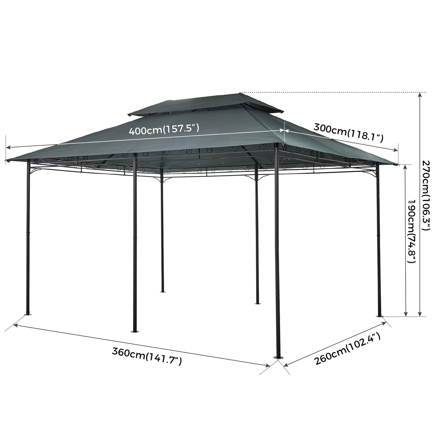 Mondeer Garden Gazebo 3x4m, Heavy Duty Patio Pavilion with Double Tier Roof and Curtains Sidewalls, Metal Frame, Luxury Modern Style, Grey