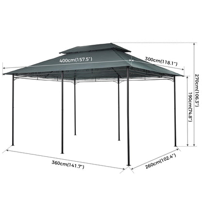 Mondeer Garden Gazebo 3x4m, Heavy Duty Patio Pavilion with Double Tier Roof and Curtains Sidewalls, Metal Frame, Luxury Modern Style, Grey