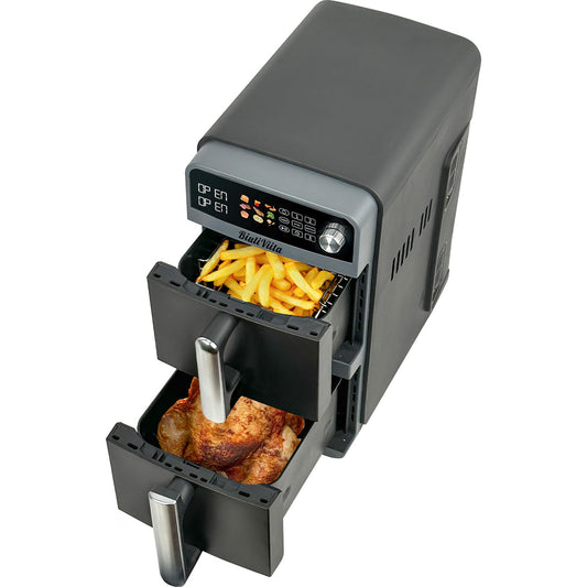 BiutiViita 10L Double Stack Air Fryer with Dual Basket & 2 Drawers – 2400W Dual Air Fryer for Even Heating with 4 cooking levels | 9-in-1 Modes, Sync&Match, Shake Reminder，Large for Family Capacity