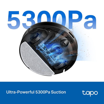 Tapo RV20 Max Plus 5300Pa Suction Robot Vacuum Cleaner with Mop, Ultra-Slim Design, Faster Mapping With MagSlim & LiDAR Navigation Robot Vacuum, Auto-Empty Dock, Voice/Remote Control Robotic Vacuums