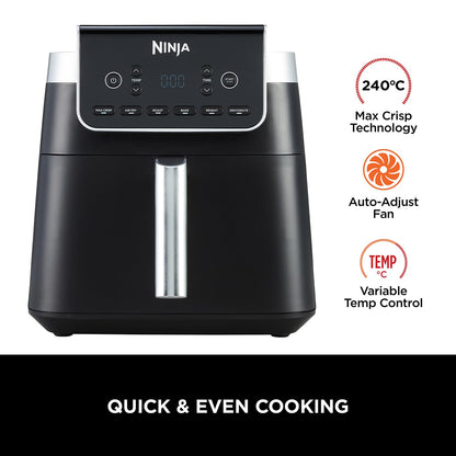 Ninja Air Fryer MAX PRO, 6.2L, Uses No Oil, Large Square Single Drawer, Roast, Bake, Air Fry, Family Size, Digital, Cook From Frozen, Non-Stick, Dishwasher Safe Basket & Crisper Plate, Grey, AF180UK