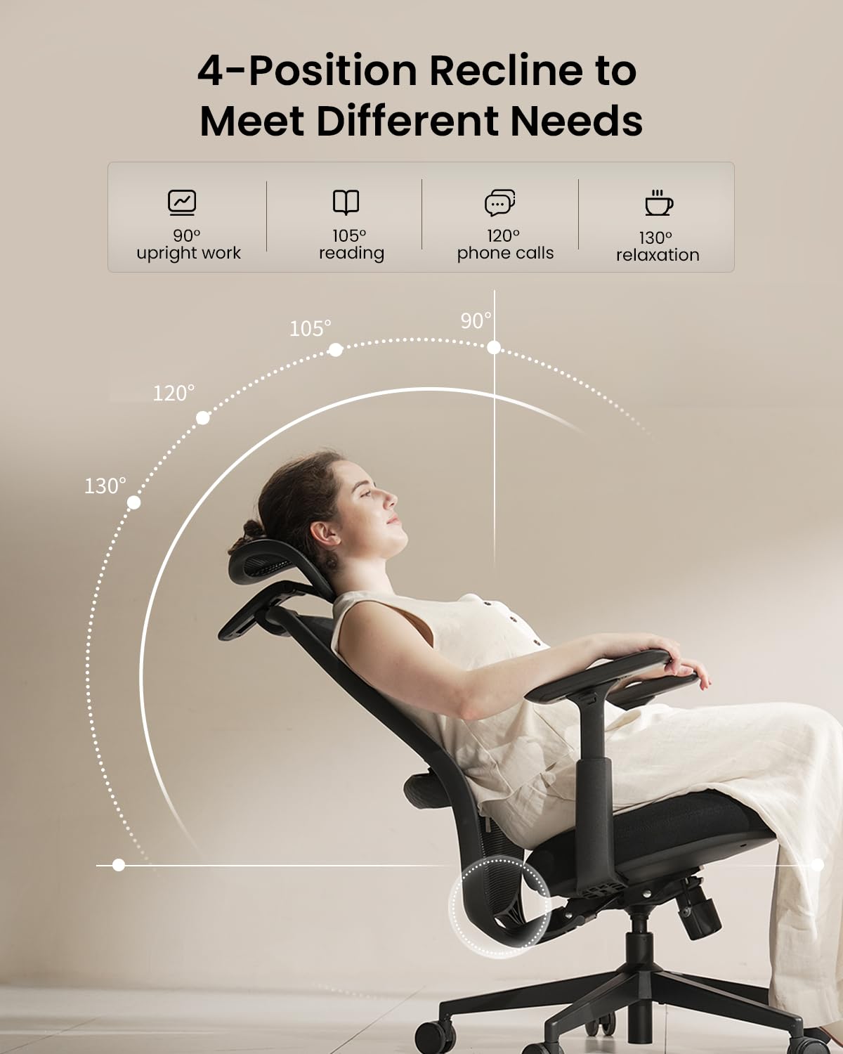 ProtoArc EC200 Ergonomic Office Chair - High Back Computer Desk Chair with 2-Way Adjustable Lumbar Support, Seat Depth & 3D Headrest, Mesh Swivel Desk Chair for Home & Office, Black