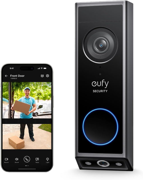 eufy Security Video Doorbell E340 Dual Cameras with Delivery Guard 2K FHD Wireless Doorbell Camera,Wired or Battery Powered,Colour Night Vision,AI Motion/Package Detection,No Monthly Fee, Built-in 8GB