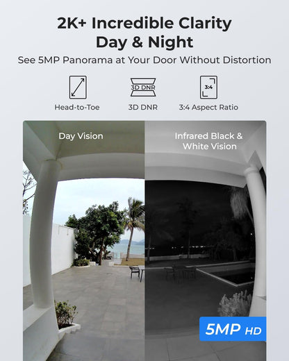 Reolink 2K Wi-Fi Doorbell Camera with Chime, 180° View, 2-Way Audio, Person/Package Detection, Waterproof, Smart Alerts, Hub Compatible, Wired Power Supply