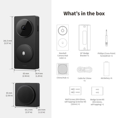 Aqara Smart Doorbell Camera G410 with Chime, 2K, HomeKit Secure Video, 2-Way Audio, Built-in Matter Hub, Wireless/Wired, Supports Apple Home, Alexa, Google, Home Assistant, 2.4G/5GHz Wi-Fi, Black