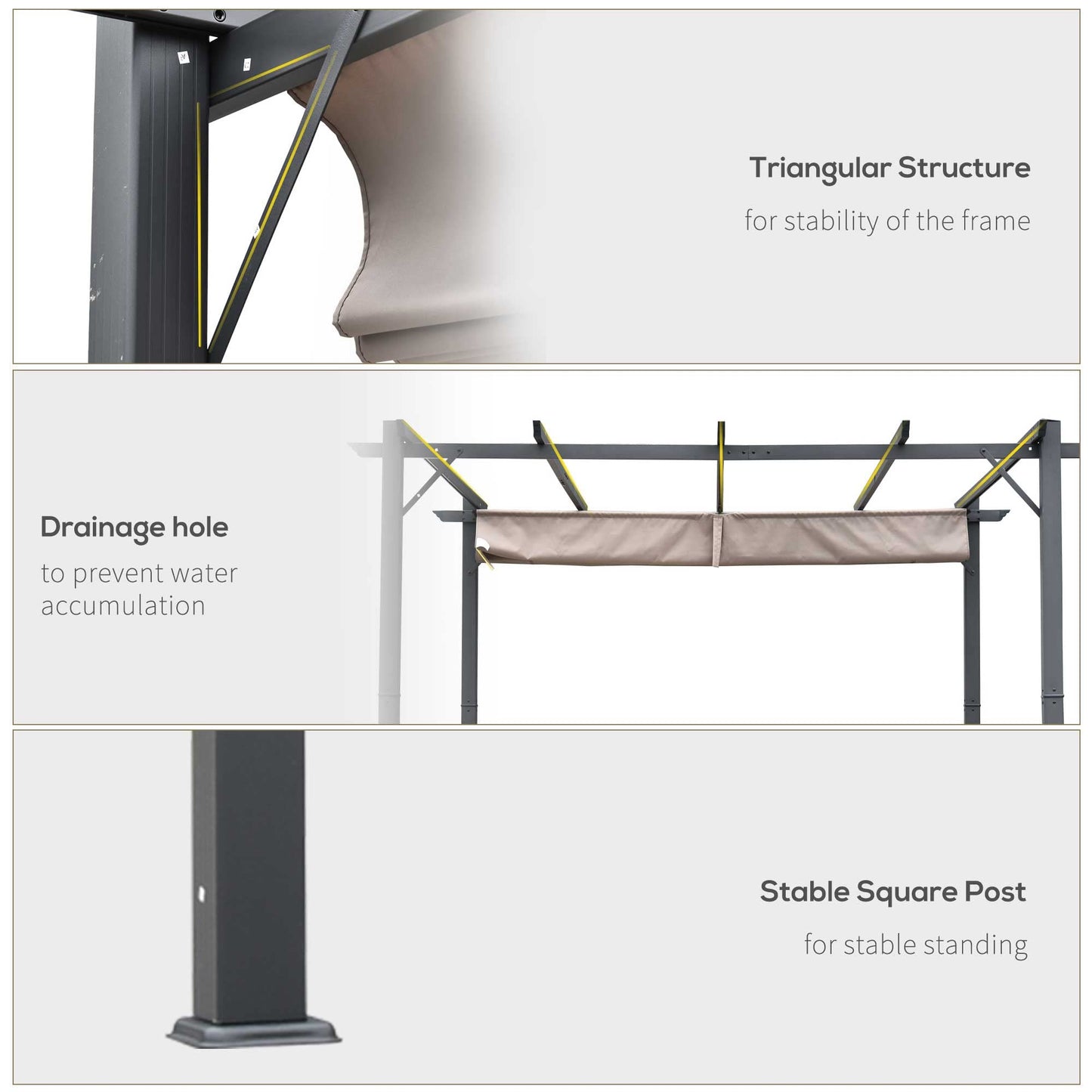 Outsunny 3 x 3(m) Pergola with Retractable Roof Canopy, Aluminium Frame Garden Gazebo Outdoor Sun Shade Shelter for Grill, Patio, Brown
