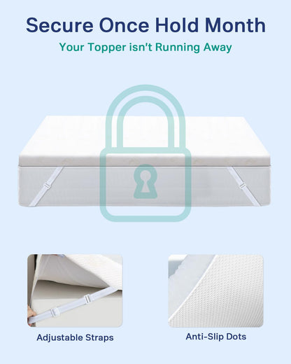 NewentorLife Mattress Topper for Back Pressure Relief Kingsize Bed, 7cm Mattress Topper Kingsize, Breathable Washable Cover, Adjustable Straps, OEKO-TEX Certified, 100 Nights Trial