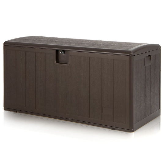 TANGZON 300L/400L Garden Storage Box, Waterproof Outdoor Storage Deck Box with Lockable Lid, Patio Deck Boxes Storage Bin for Cushions Pillows Pool Supplies Tools Sports Equipment (Brown, 400L)