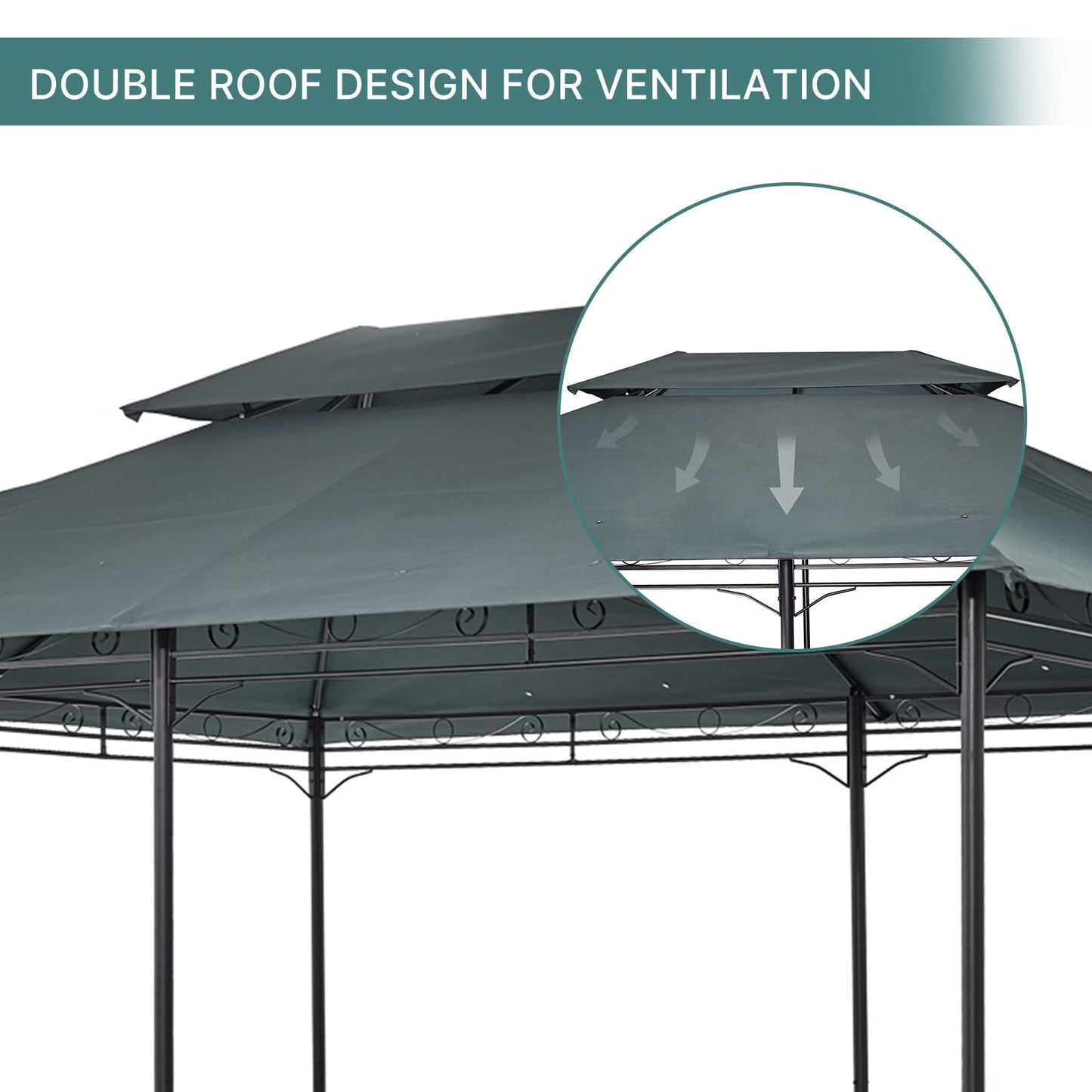 Mondeer Garden Gazebo 3x4m, Heavy Duty Patio Pavilion with Double Tier Roof and Curtains Sidewalls, Metal Frame, Luxury Modern Style, Grey