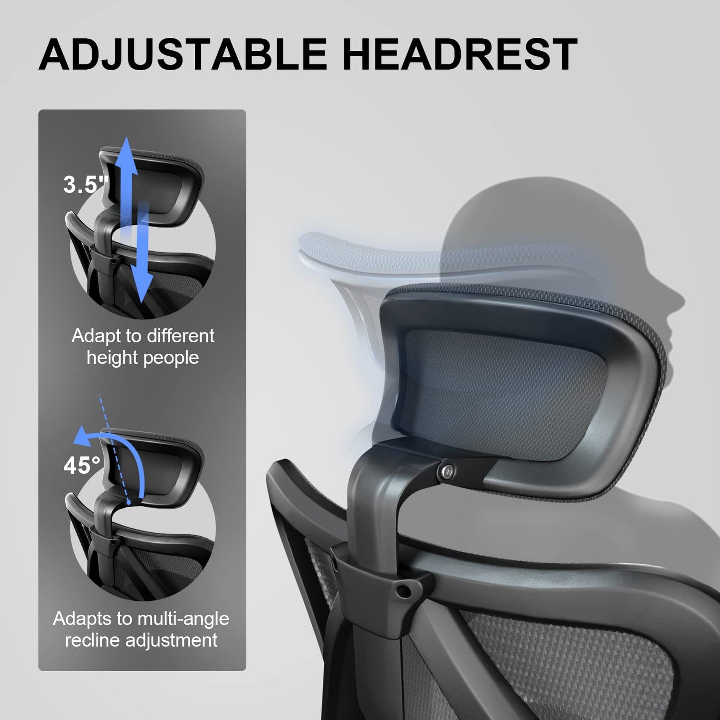 SIHOO M18 Office Chair Ergonomic Desk Chair, Breathable Mesh Design High Back Computer Chair, Adjustable Headrest and Lumbar Support, Upgraded to Rollerblade Wheels (Black)