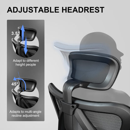 SIHOO M18 Office Chair Ergonomic Desk Chair, Breathable Mesh Design High Back Computer Chair, Adjustable Headrest and Lumbar Support, Upgraded to Rollerblade Wheels (Black)