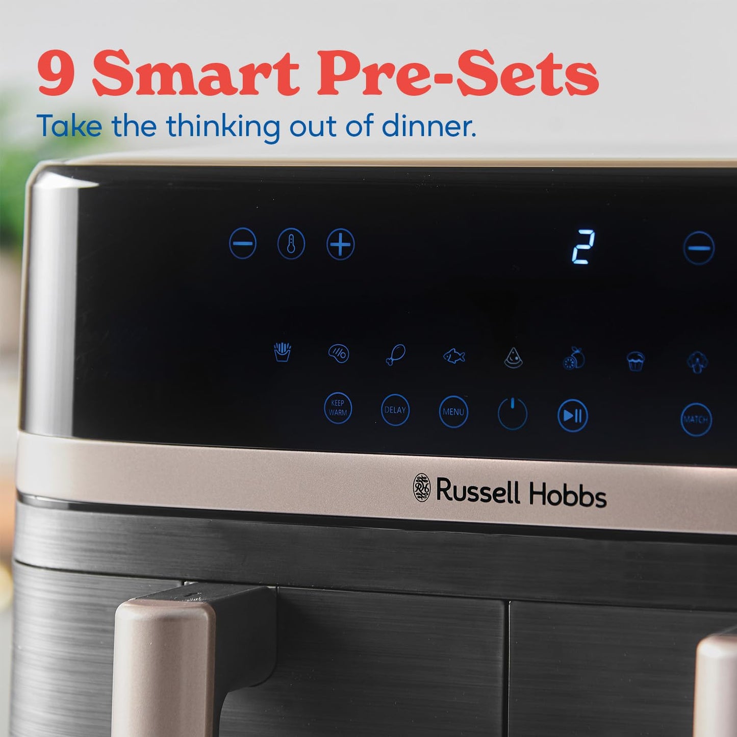 Russell Hobbs Dual Air Fryer 9L Rapid Airfryer [Dual Basket/Zone, Low-Noise, 9 Programs] satisfry (Dishwasher safe drawers, Max 200℃, Oil Free Cooking, Roast, Bake, Grill, Keep warm) 27680