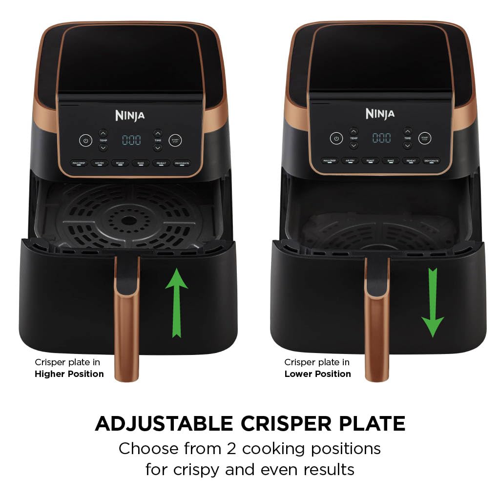 Ninja Air Fryer MAX PRO, 6.2L, Uses No Oil, Large Square Single Drawer, Roast, Bake, Air Fry, Family Size, Non-Stick, Dishwasher Safe Basket & Crisper Plate, Silicone Tongs, Black & Copper, AF180UKCP