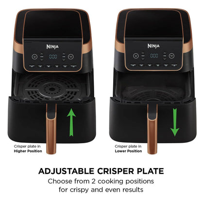 Ninja Air Fryer MAX PRO, 6.2L, Uses No Oil, Large Square Single Drawer, Roast, Bake, Air Fry, Family Size, Non-Stick, Dishwasher Safe Basket & Crisper Plate, Silicone Tongs, Black & Copper, AF180UKCP