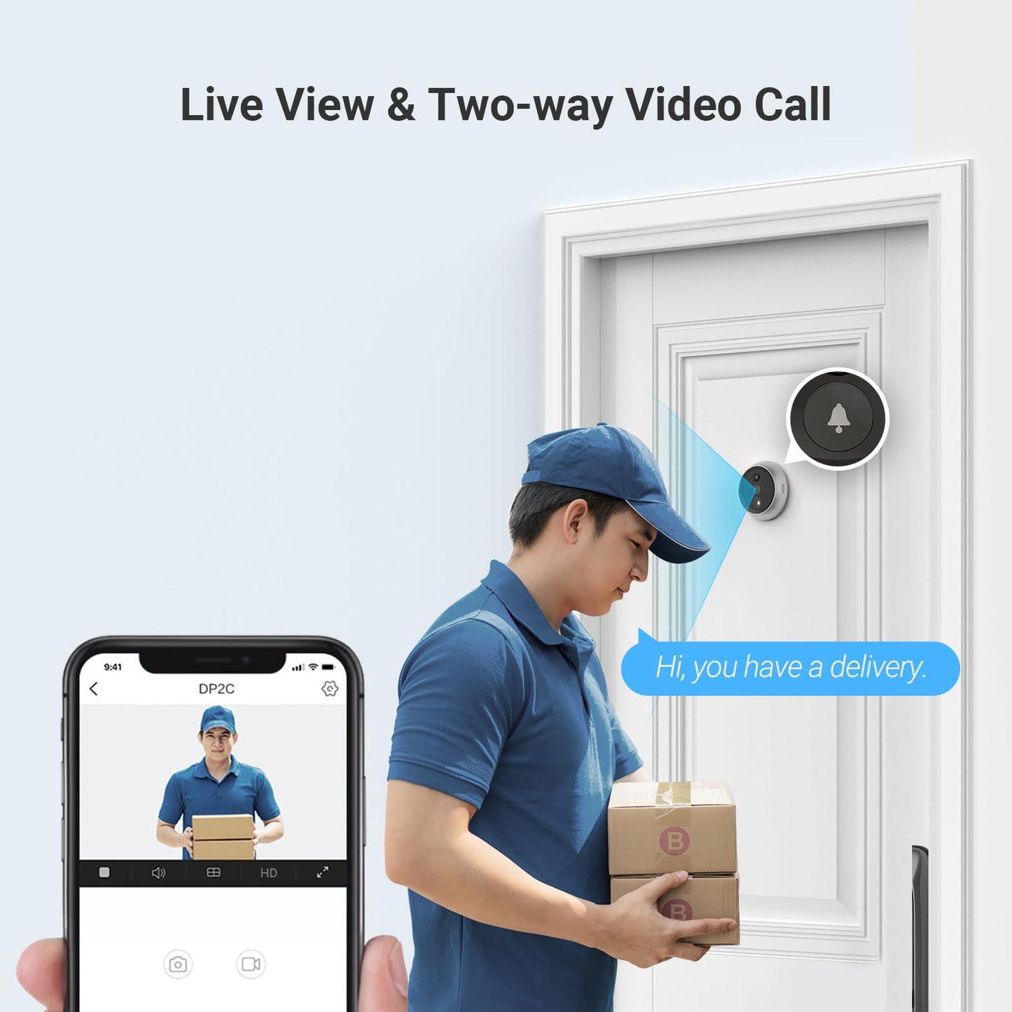 EZVIZ WiFi Doorbell with 4600 mAh Battery, 4.3 Inch Colour Screen, 155° Wide Angle and PIR Sensor, 2MP Door Viewer Camera with Wireless Monitor, Two-Way Audio and Live View Available, DP2C