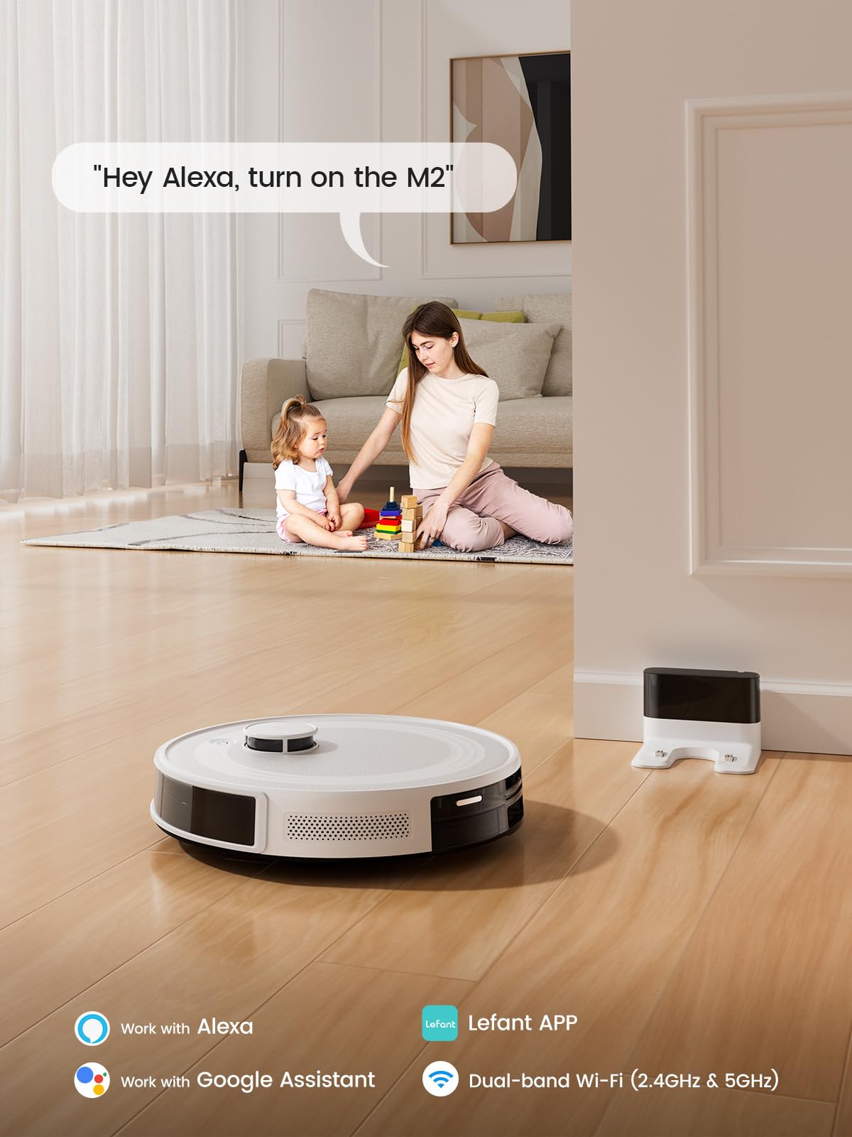 Lefant M2 Robot Vacuum Cleaner with Mop Room Mapping, 6000Pa, dToF Laser Navigation, 140 Minute, 2.4G/5G Wi-Fi/App/Alexa, Customizable Cleaning, Ideal for Carpets, Hard Floors and Many Furnished Homes
