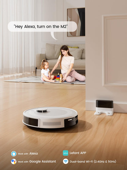 Lefant M2 Robot Vacuum Cleaner with Mop Room Mapping, 6000Pa, dToF Laser Navigation, 140 Minute, 2.4G/5G Wi-Fi/App/Alexa, Customizable Cleaning, Ideal for Carpets, Hard Floors and Many Furnished Homes