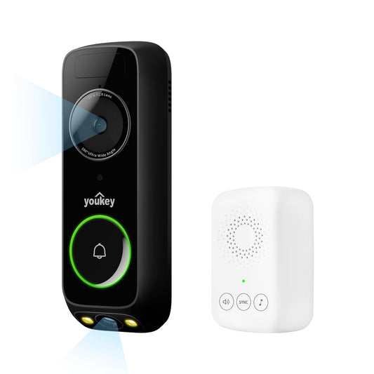 youkey Doorbell Camera Wireless with Chime, No Monthly Fee, 2K Battery Doorbell with Head-to-Toe Video, Package Detection, 2.4/5GHz WiFi-6, Built-in 8GB Storage, Two-Way Talk, Color Night Vision,DB312