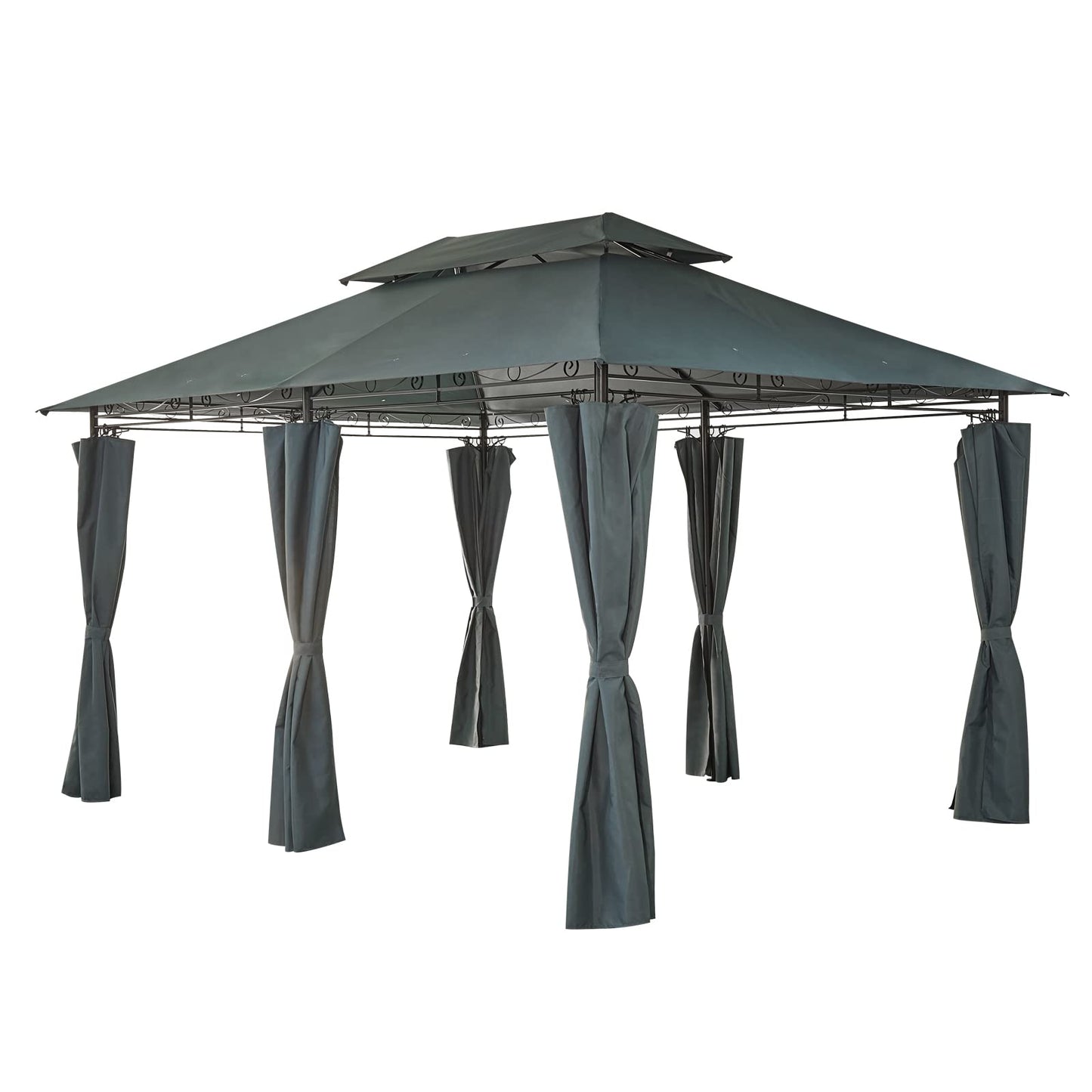 Mondeer Garden Gazebo 3x4m, Heavy Duty Patio Pavilion with Double Tier Roof and Curtains Sidewalls, Metal Frame, Luxury Modern Style, Grey