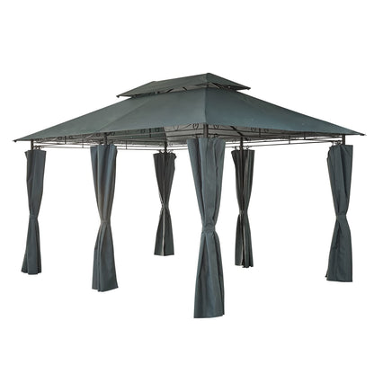 Mondeer Garden Gazebo 3x4m, Heavy Duty Patio Pavilion with Double Tier Roof and Curtains Sidewalls, Metal Frame, Luxury Modern Style, Grey