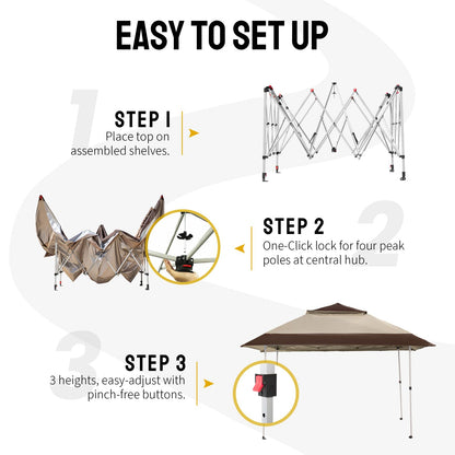 CROWN SHADES 4m x 4m Pop Up Gazebo, Double Roof Pop Up Party Tent Canopy with Zipped Mesh Sides, Height-Adjustable Garden Shelter for Patio & Outdoor Events, Includes Carry Bag
