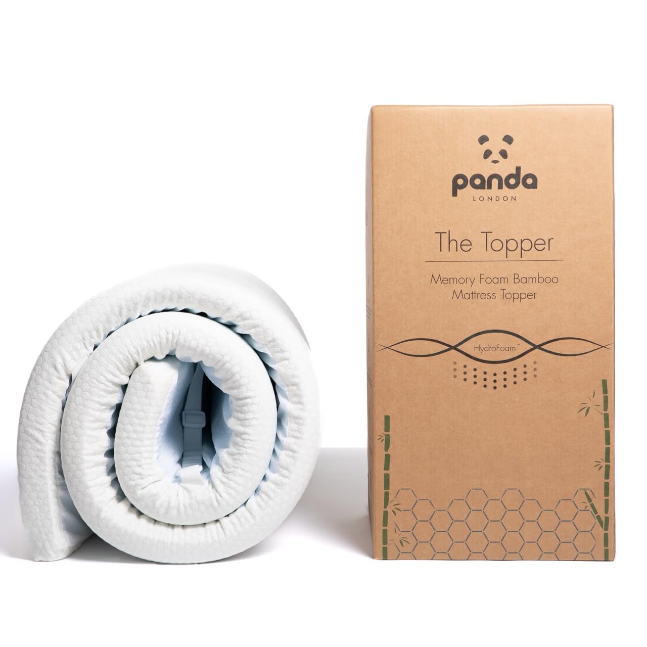 Panda Gel Infused Memory Foam Bamboo Mattress Topper - UK Double | 5cm Thick | Medium Firm Softness | Orthopaedic Neck, Spine, Hip Support | Adjustable Straps | Temperature Control | Long Lasting