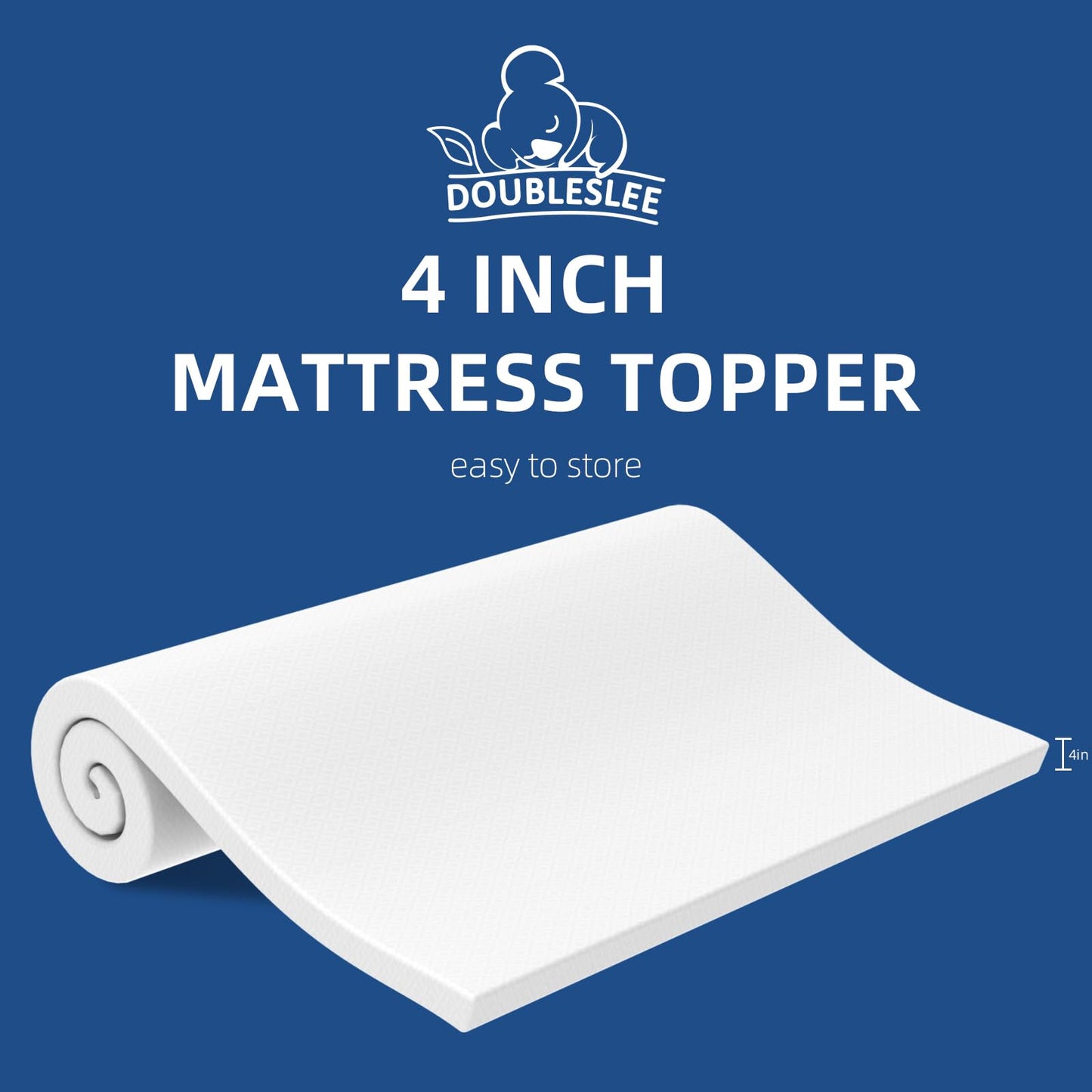 Doubleslee 4 Inch Memory Foam Mattress Topper Double Bed, Gel-Infused Cooling Orthopedic Double Mattress Topper for Back Pain Relief, Washable Cover With Elastic Straps 135x190x10cm