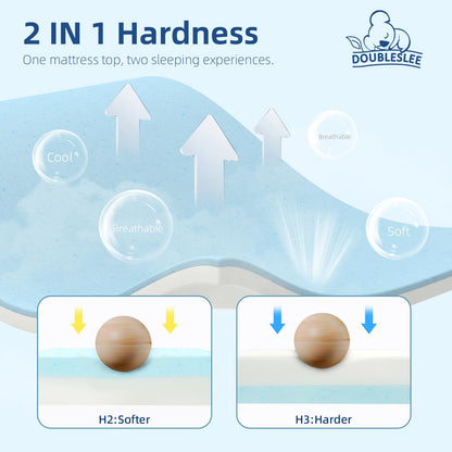 Doubleslee 4 Inch Memory Foam Mattress Topper Double Bed, Gel-Infused Cooling Orthopedic Double Mattress Topper for Back Pain Relief, Washable Cover With Elastic Straps 135x190x10cm