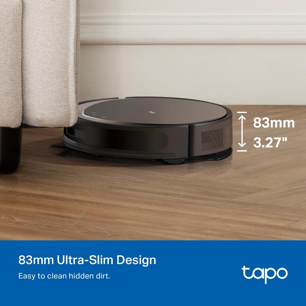 Tapo RV20 Max Plus 5300Pa Suction Robot Vacuum Cleaner with Mop, Ultra-Slim Design, Faster Mapping With MagSlim & LiDAR Navigation Robot Vacuum, Auto-Empty Dock, Voice/Remote Control Robotic Vacuums