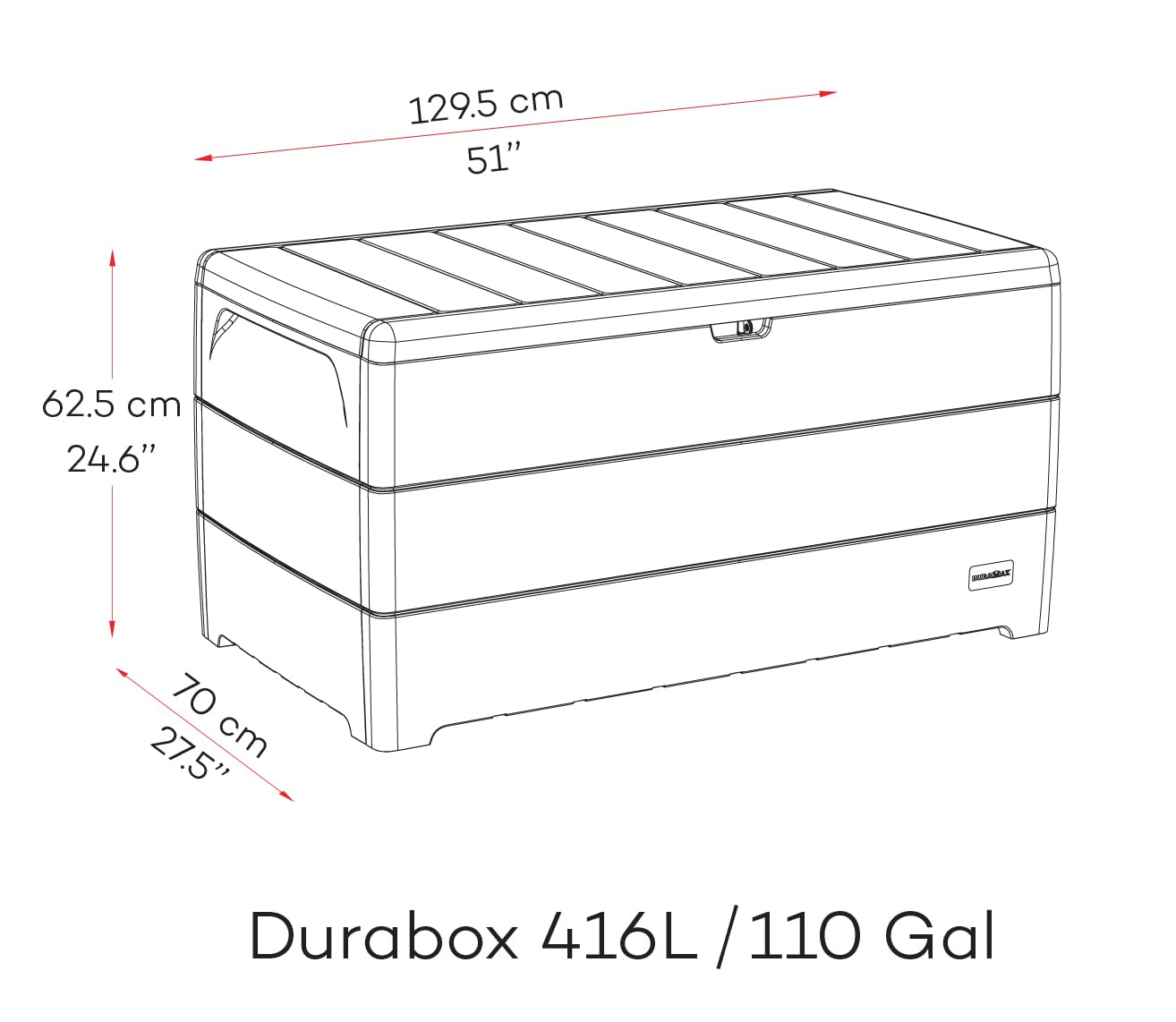Duramax Cedargrain Durabox 416 Litre/ 110 Gallons, Outdoor Plastic Deck Box and Garden Furniture Organizer, Woodgrain Texture, Lockable Plastic Cushion Box with gas cylinder, Dark Brown