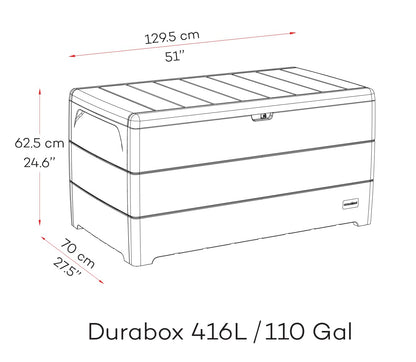 Duramax Cedargrain Durabox 416 Litre/ 110 Gallons, Outdoor Plastic Deck Box and Garden Furniture Organizer, Woodgrain Texture, Lockable Plastic Cushion Box with gas cylinder, Dark Brown