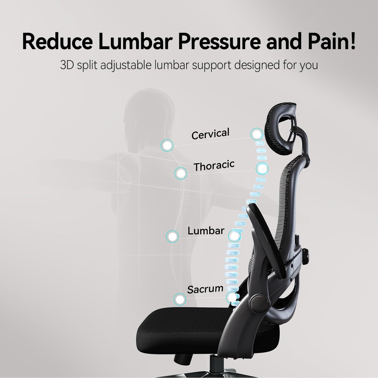SIHOO M102C Ergonomic Mesh Office Chair, High Back desk chair with 3D Armrests, Up&Down Lumbar Support, Swivel Computer Task Chair, Black