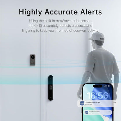Aqara Smart Doorbell Camera G410 with Chime, 2K, HomeKit Secure Video, 2-Way Audio, Built-in Matter Hub, Wireless/Wired, Supports Apple Home, Alexa, Google, Home Assistant, 2.4G/5GHz Wi-Fi, Grey