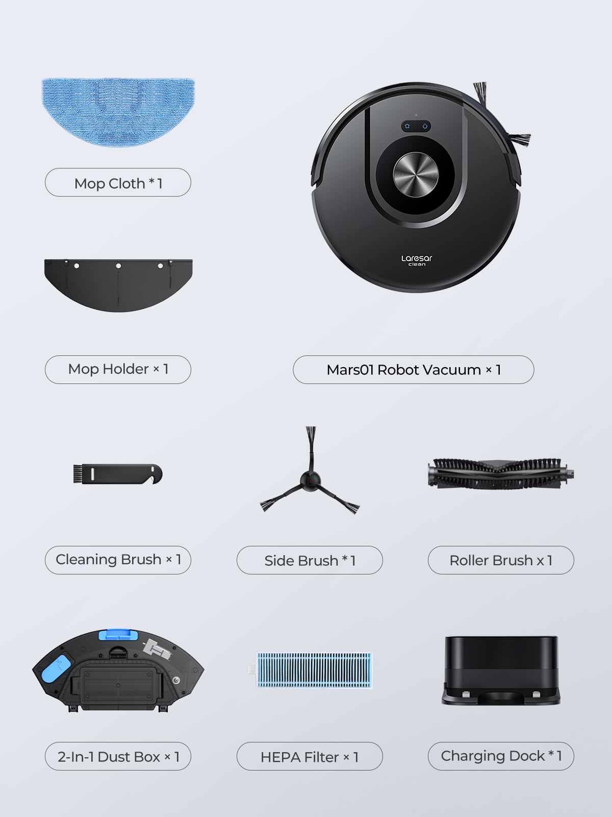 Laresar Clean Robot Vacuum and Mop, 8000Pa Suction, 180Min Runtime, Robotic Vacuum Cleaner with Lidar Navigation Mapping, APP/Voice Control, Ideal for Pet Hair, Carpet and Hard Floors, Mars01
