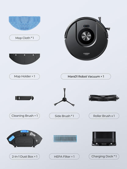 Laresar Clean Robot Vacuum and Mop, 8000Pa Suction, 180Min Runtime, Robotic Vacuum Cleaner with Lidar Navigation Mapping, APP/Voice Control, Ideal for Pet Hair, Carpet and Hard Floors, Mars01