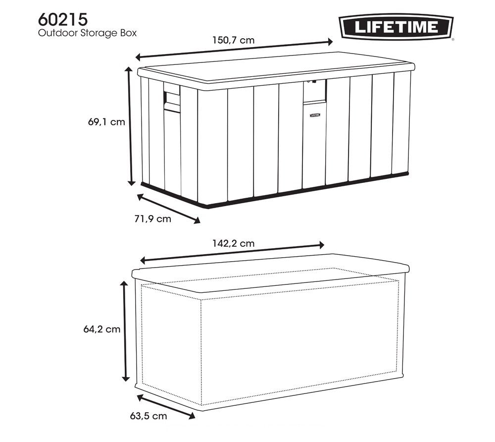LIFETIME Plastic Wood Grain Textured Storage Box Desert Sand/Grey, 151x72x69 cm